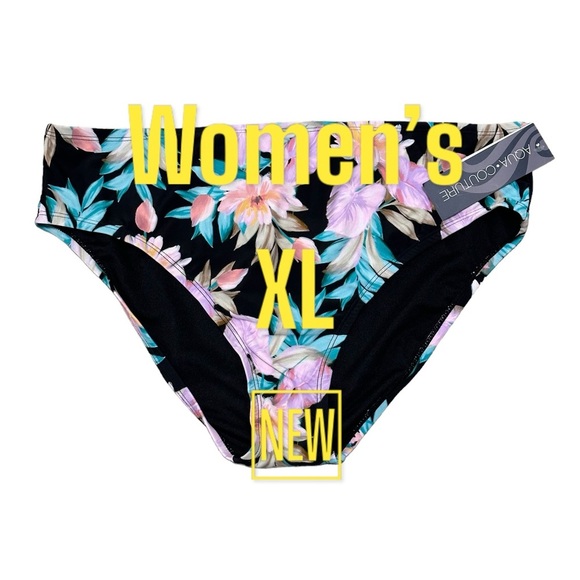 Aqua Couture XL 16 18 Swim Bikini Bottom Hipster Flowers Tropical Swimwear NWT - Picture 2 of 9